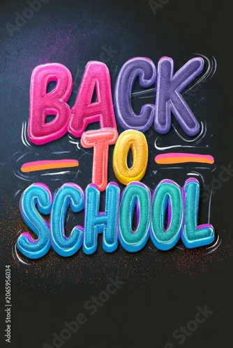 Bright back to school sign with colorful letters on a black background in September