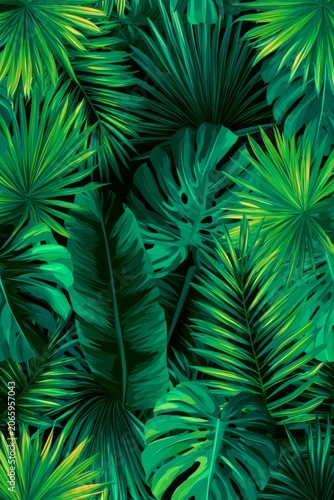Lush green tropical leaves cover the ground in a dense pattern during the daytime in a forest setting