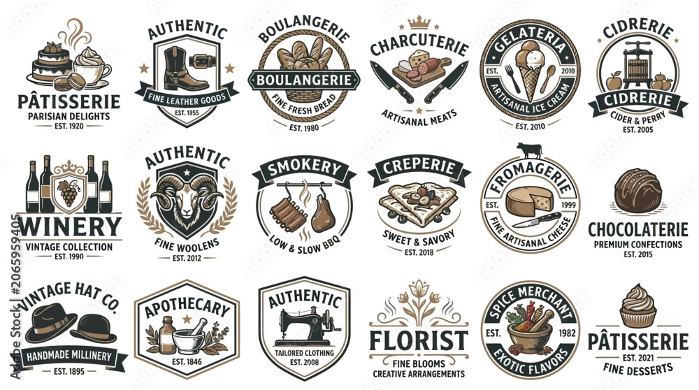 Fototapeta premium Collection of Vintage Style Professional Business Logos for Artisanal Shops and Specialty Craft Businesses