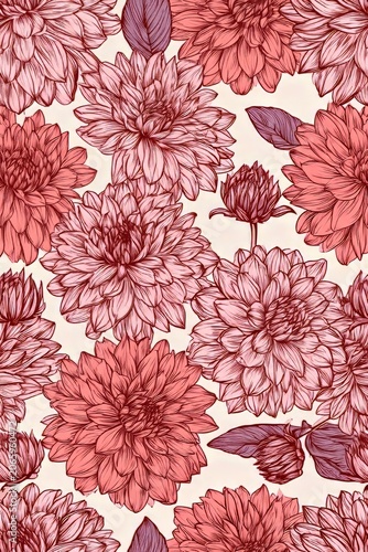 Floral pattern with various flowers in shades of red and pink on a light background showing details of petals and leaves
