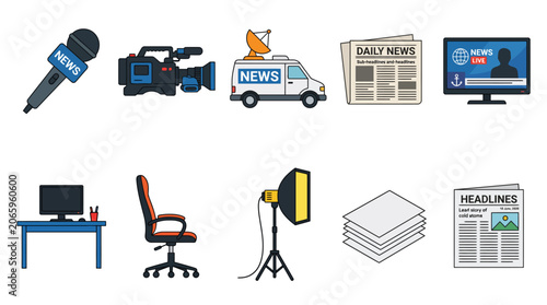 Tableau sur toile Collection of media and journalism related icons and symbols.