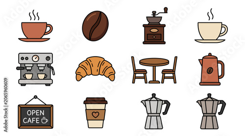 Flat Design Coffee Shop Icons Collection.