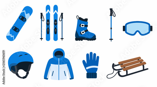 Collection of winter sports equipment and gear icons.