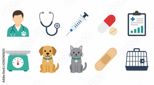 Medical and veterinary icons collection flat design.