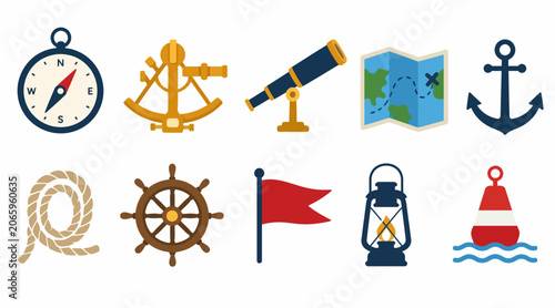 Nautical and Adventure Icons Collection Flat Design.