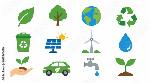 Collection of Eco Friendly and Green Energy Icons.