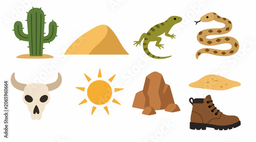 Desert wildlife and landscape icons collection.