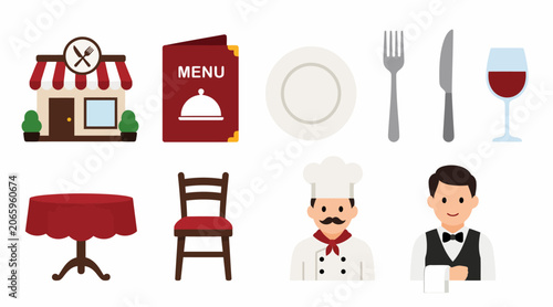 Flat Design Restaurant Icons and Symbols Collection.
