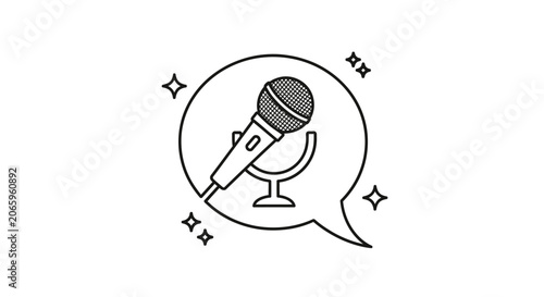Fotografía Microphone in Speech Bubble Icon Podcasting Announcing Isolated White Background