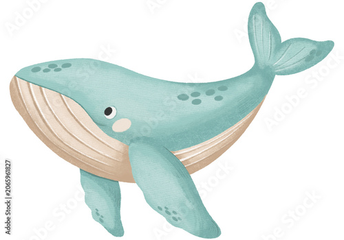 Hand drawn spotted humpback whale nursery clipart with grainy texture