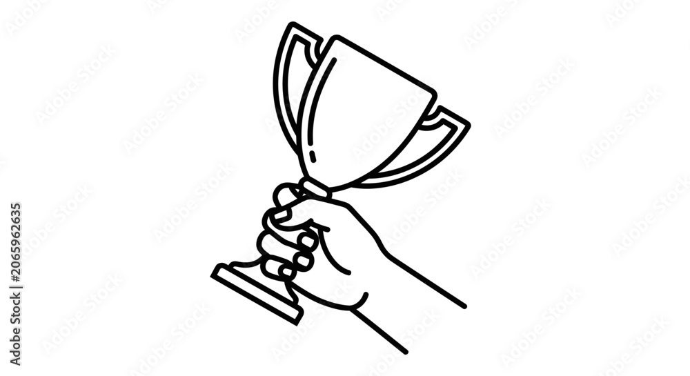 Obraz premium Hand Grasping a Trophy Cup Signifying Triumph and Achievement on an Isolated White Background