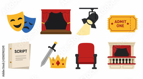 Theater and cinema icons collection flat design.