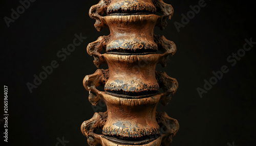 Rustic Carved Spine Sculpture Showing Detailed Vertebrae Anatomy With Weathered Wood Texture