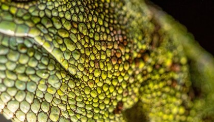 Close-up of green reptile skin texture.