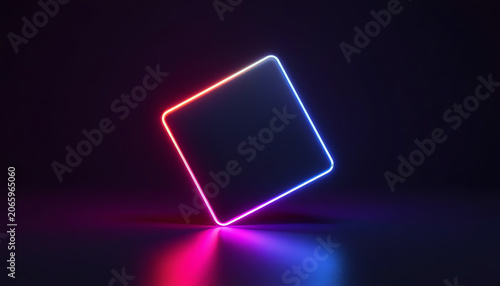3d render, abstract background of cubic box with glowing neon lines. Glowing object inside the dark room. Virtual reality. Futuristic minimalist wallpaper