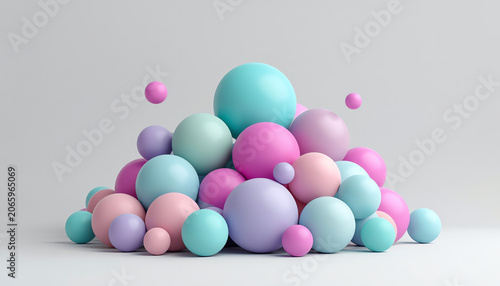 3d render, abstract background with assorted pink blue gold bubbles and balloons stuck together. Simple colorful round shapes. Geometric wallpaper 