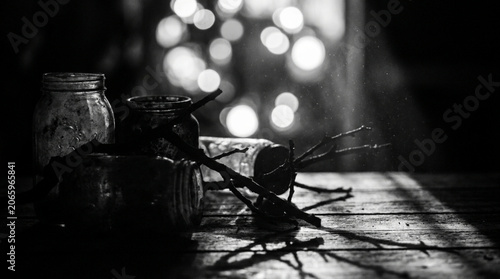 Decorative Glass Object with Soft Monochrome Bokeh Lights