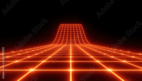 3d render, orange neon light, abstract ultraviolet background, laser grid, virtual network, glowing lines