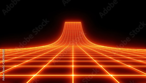 3d render, orange neon light, abstract ultraviolet background, laser grid, virtual network, glowing lines