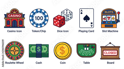 Canvastavla Colorful casino and gambling themed vector icons collection.