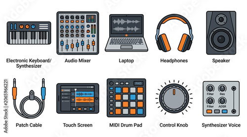 Collection of Music Production Equipment and Accessories.