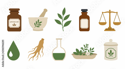 Cuadro en lienzo Flat Design Herbal Medicine and Natural Remedies Icons.