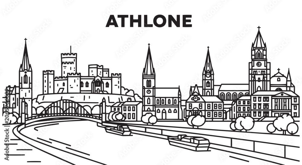 Fototapeta premium Athlone Skyline Illustration Vector