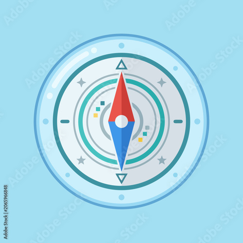 Billede på lærred A flat vector illustration of a modern navigational compass tool
