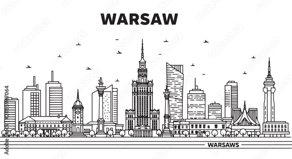Fototapeta premium Warsaw Skyline Illustration Vector