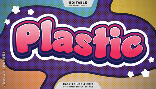 Plastic editable text effect with pink comic style on pop art background