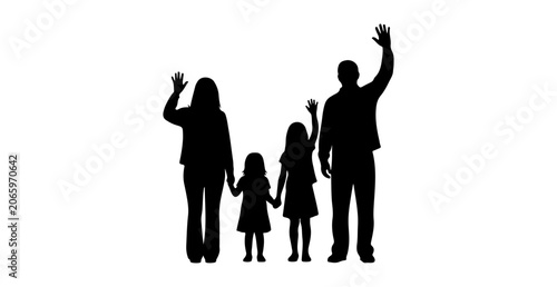 Silhouette of a Family Waving Goodbye.