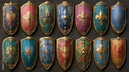 Medieval Fantasy Shields Collection with Ornate Designs for Creative Projects