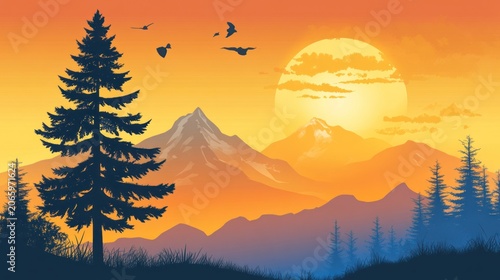 Silhouette mountain landscape at sunset