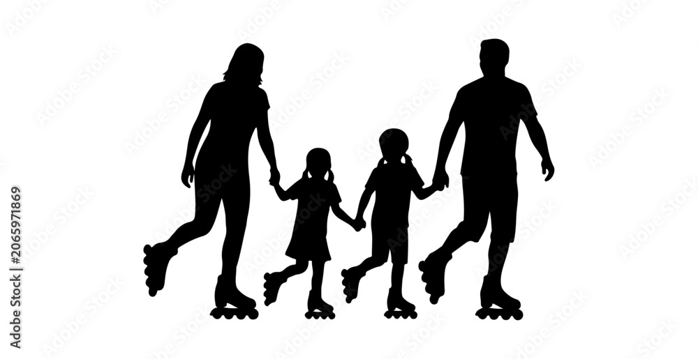 Obraz premium Silhouette of a Family Roller Skating Together.