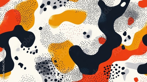 Abstract pattern with organic shapes, dots, and vibrant colors