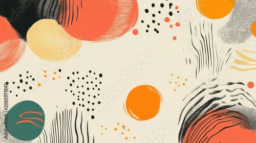 Abstract colorful design with circles, dots, and lines