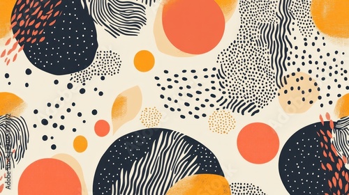 Abstract organic shapes pattern, featuring circles, dots, and brushstrokes in warm tones