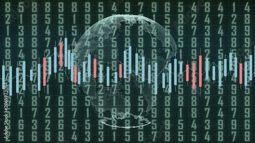 Stock Market Chart Analysis with Rising Bull Trend, Financial Growth Data Visualization and Trading Indicators on Digital Dashboard
