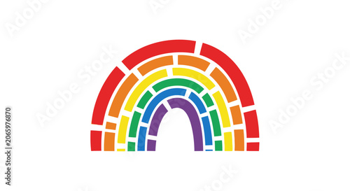 Colorful brick rainbow graphic design element.