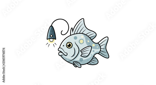 A cartoon fish with a fishing lure.