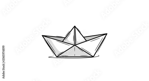 A simple line drawing of a paper boat.