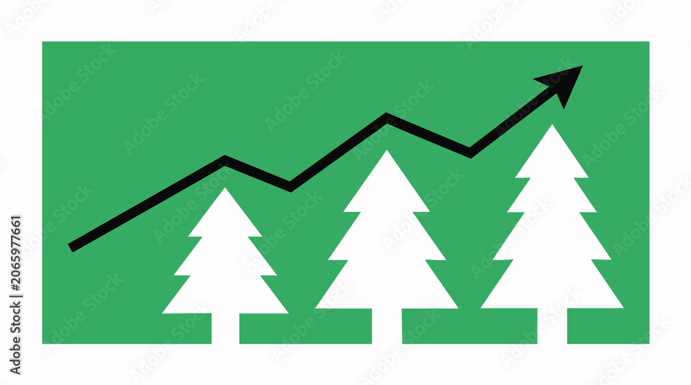 Fototapeta premium Green Environment Growth Concept with Pine Trees and Rising Arrow Vector Graphic