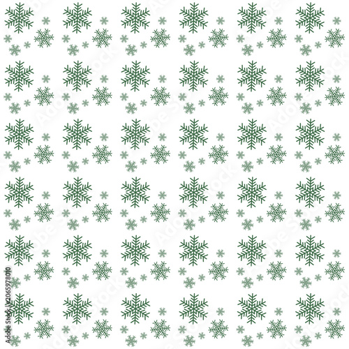 Seamless Snowflake Pattern on White Background in christmas green