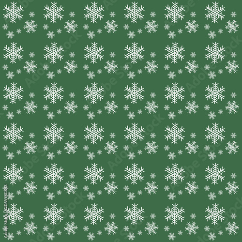 Seamless White Snowflake Pattern on christmas green Background