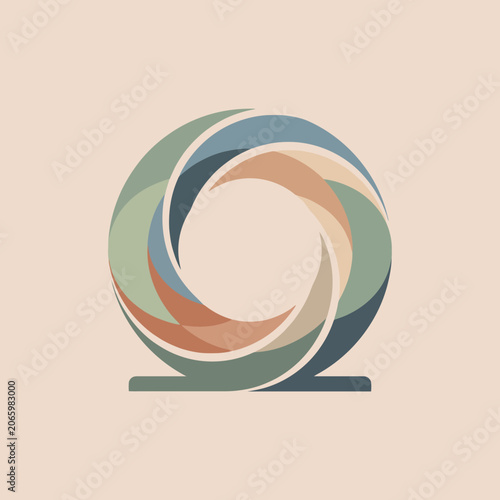 A circular abstract design with overlapping colorful geometric shapes