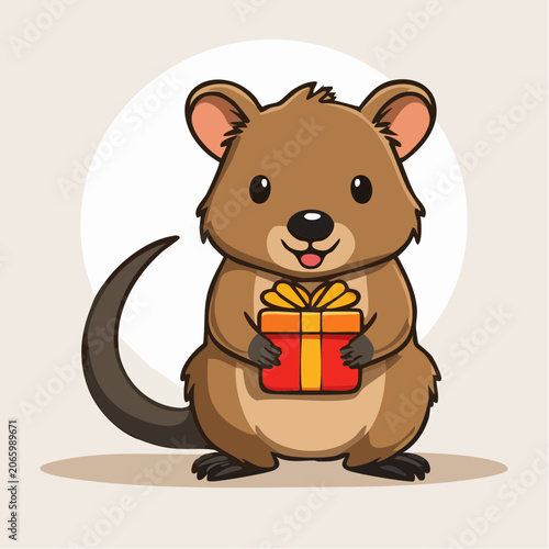 Cute Cartoon Quokka Holding a Gift Box