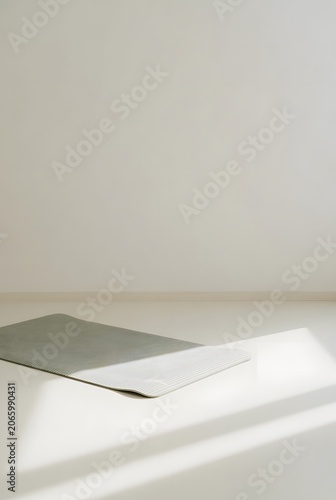 Meditation Mat on Floor in Peaceful Environment for Wellness, Mindfulness and Relaxation Concept. High-quality professional photograph featuring a meditation mat neatly placed on the floor in a calm 