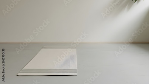 Meditation Mat on Floor in Peaceful Environment for Wellness, Mindfulness and Relaxation Concept. High-quality professional photograph featuring a meditation mat neatly placed on the floor in a calm 