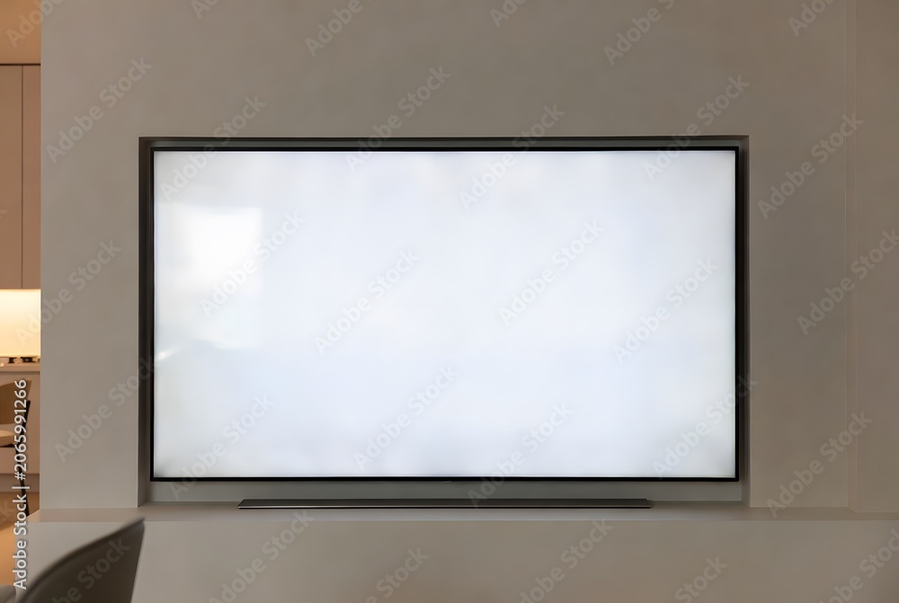 Fototapeta premium Large Flat Screen Television with Blank White Display for Advertising, Marketing and Digital Presentations. High-quality professional photograph featuring a modern large-screen television 