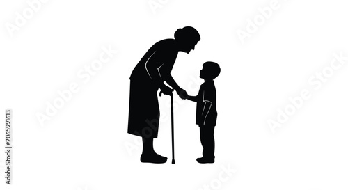 Grandmother reaches out to hold the hand of her young grandson.